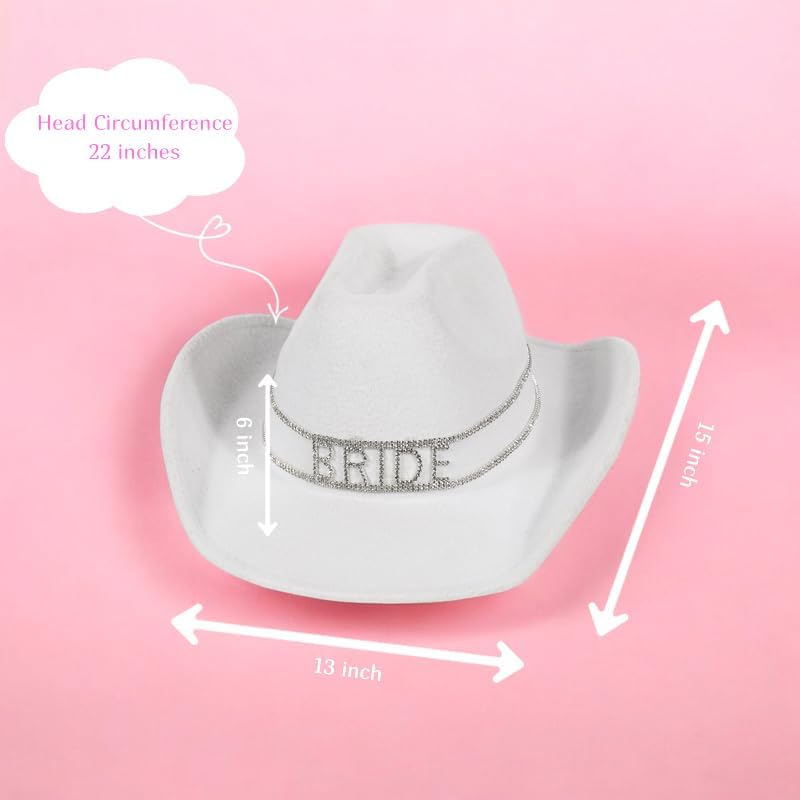 Rhinestone Bride Cowboy Hat | Bachelorette Party Hat, White Cowgirl Hat Wedding Bridal Shower Decoration, Bride to be Gift, Country-Western Novelty - Image 6