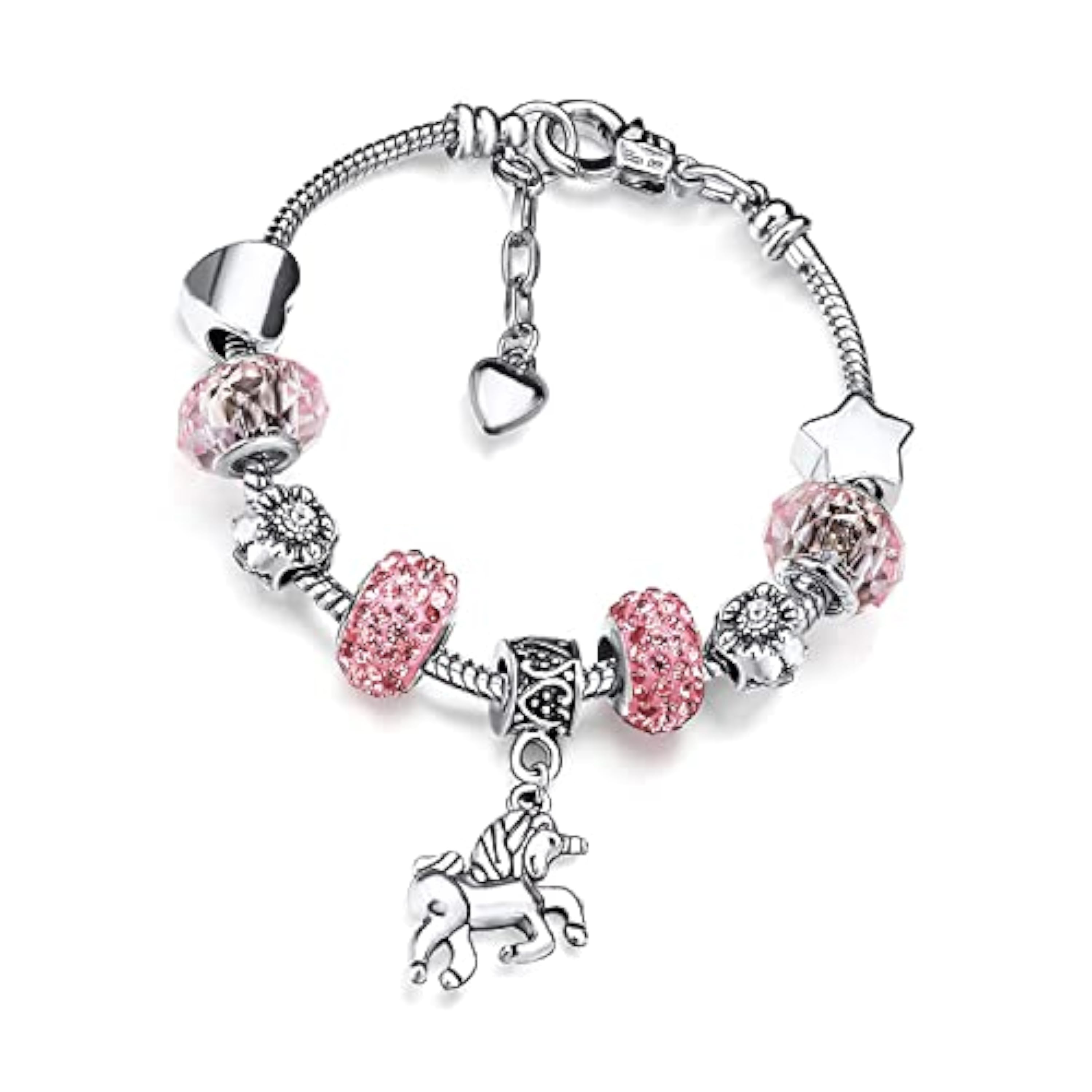 BaiJ Pulsera de Unicornio para Niñas,Pulsera de Cristal Rosa Brillante para Regalos de Cumpleaños de Chica Adecuado 6-12 años