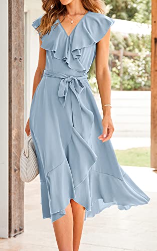 Image of RETTYGARDEN Women's 2026 Summer Cross Midi Dress Casual Boho Deep V Neck Short Sleeve Ruffle Hem Split Beach Long Dresses