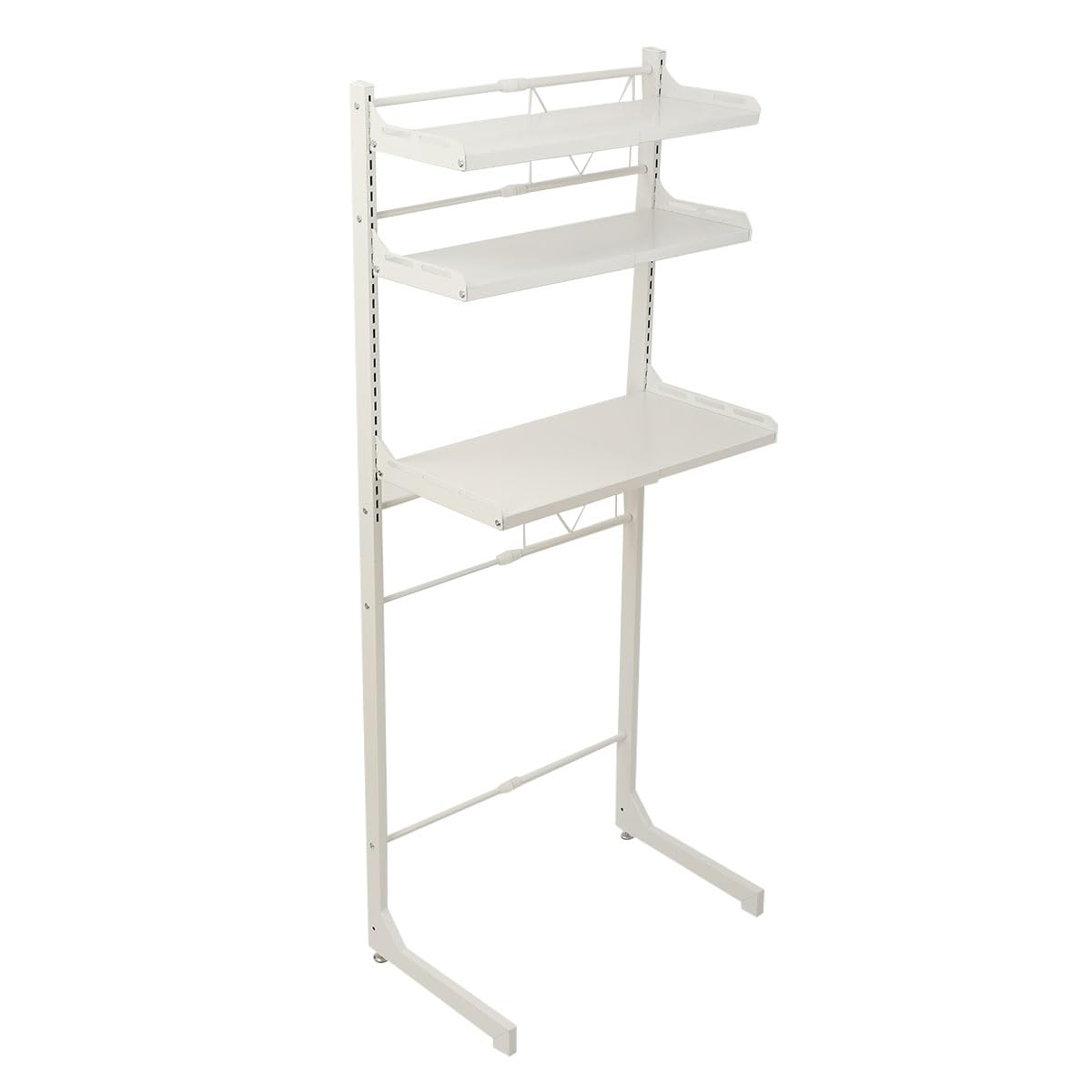 Waschmaschinenregal, WC Regal über Waschmaschine Toilette, Waschmaschinenschrank Überbauschrank, Toilettenschrank, 3 Ablagen, Regalhöhe verstellbar, 40x160x35-60cm (Breitenverstellbar), Weiß
