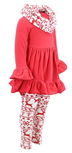 Image of Unique Baby Girls Kids Toddler 3pc Outfit Set Long Sleeve Cotton Blend Tunic Top Leggings and Scarf