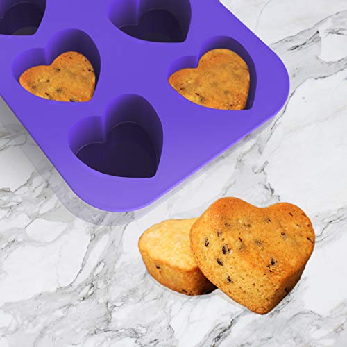 Bakerpan Silicone Mini Cake Pan, Muffin Baking Tray, Pastry Mold, 2 1/4 Inch Hearts, 8 Cavities (Purple) Set Of 2 #TOP5