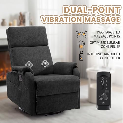 Image of Korser Swivel Rocking Recliner with Massage, Small Glider Chair for Nursery, Modern-Designed Armrests Chair for Adults Living Room, Chenille, Black