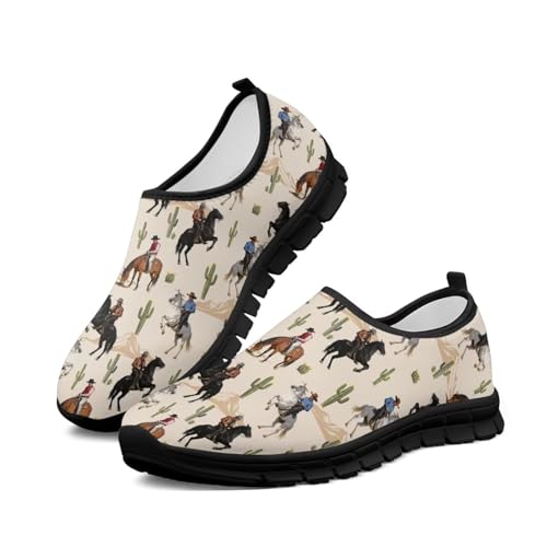 Tomeusey Western Horse Cactus Shoes for Men Slip on Loafers Walking Shoes Lightweight Athletic Tennis Gym Sneakers for Horse Racing Festival Black Size 6.5