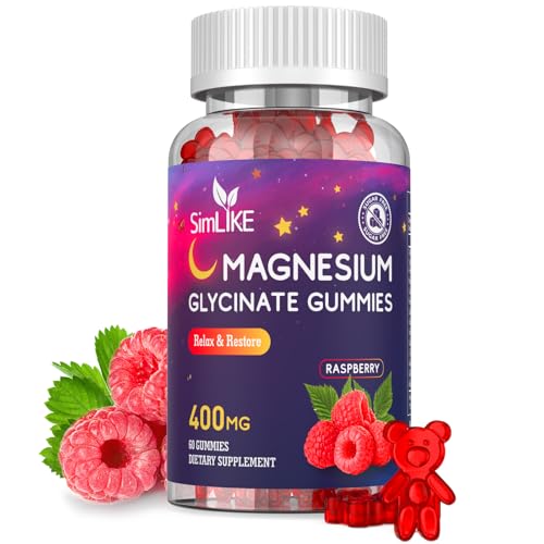 Magnesium Glycinate Gummies 400mg High Absorption Magnesium Gummies with L-Theanine Ashwagandha & GABA for Relaxation Stress Relief & Sleep Sugar Free Vegan 60 Raspberry