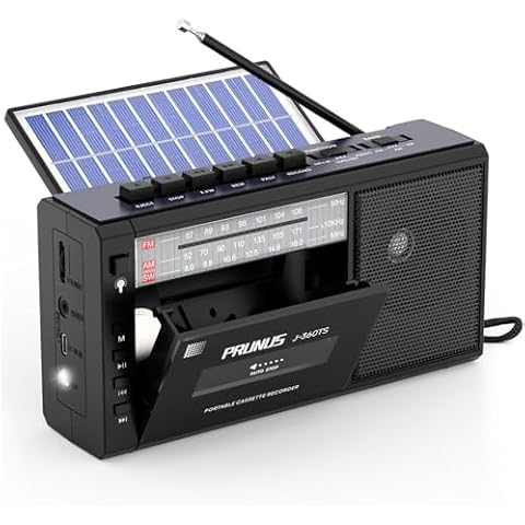 Cassette Tape Player Boombox, Record to Cassettes,AM FM Radio Recorder,Solar/Rechargeable Battery, Tape Player with Bluetooth,Flashlight,Headphone Jack,Support 32GB SD Card/USB Cassette Player Cover