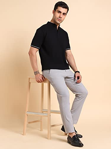 Image of Dennis Lingo Men's Cotton Solid Stand Collar Regular Fit T-Shirt