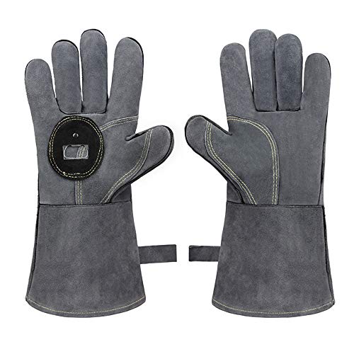 Kitchen barbecue gloves, microwave oven heat resistant long sleeve gloves. Double-layer cowhide, cotton lining, suitable for fireplaces, ovens, barbecue grills, welding machines, animal handling.