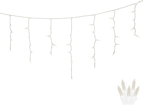 Vickerman 70-Light LED Warm White White Wire M5 Twinkle Icicle with 9-Feet Length