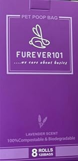 FUREVER101 Dog Poop Bags – Lavender Scented Extra Thick Dog Waste Bag Rolls, Leak-Proof Pet Poop Bags for Dogs, 8 Rolls (120 Bags)