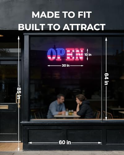 Image of Open Sign for Business, 30 inchx10 inch Jumbo Open Sign with Timer and Remote Control, Dynamic Light Modes Led Signs for Storefront Window Bar Salon Cafes Retail Shops US Flag