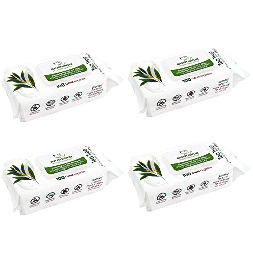Best Pet Supplies 8" X 9" Pet Grooming Wipes For Dogs & Cats, 400 Pack, Plant-Based Deodorizer For Coats & Dry, Itchy, Or Sensitive Skin, Clean Ears, Paws, & Butt - Cleansing Tea Tree #TOP12
