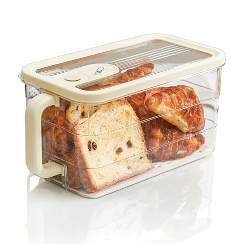 UFORU Bread Box for Kitchen Counter | Bread Storage Container with Lid - Detachable Handle & Time Recording - Desserts Keeper for Homemade Bread, Toast, Bagel, Donut and Cookies
