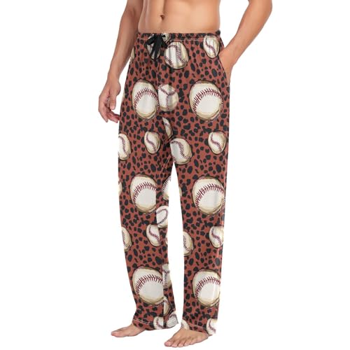 ALAZA Baseballs Leopard Spots Men’s Pajama Pants Soft Long Sleep Pants Lounge Pajama Bottoms with Pockets4
