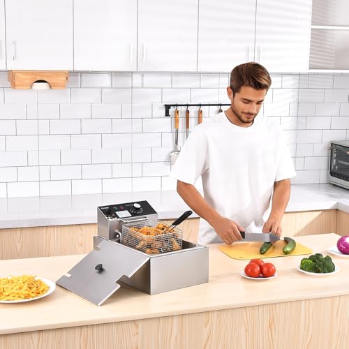 Image of Deep Fryer with Basket Stainless Steel Countertop Electric Fryer for Home and Commercial Use, Oil Fryer with Temperature Control and Double Overheat Protection (6L)