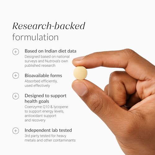 Image of Nutrova Multivitamin for Men - Daily Supplement with CoQ10 & Lycopene, Optimized for Indian Diets, Supports Energy, Immunity & Recovery - 60 Veg Tablets.