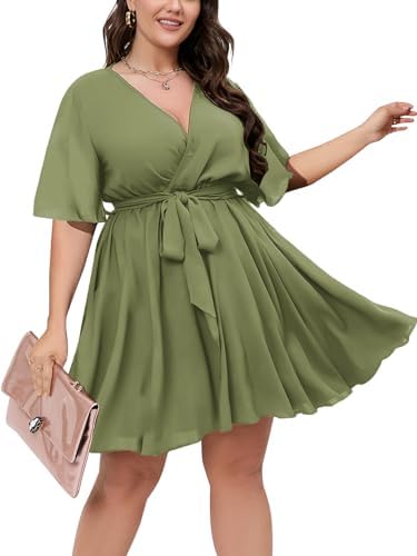 SCOMCHIC Women's Plus Size Summer Dresses Short Sleeve Wrap V Nec...