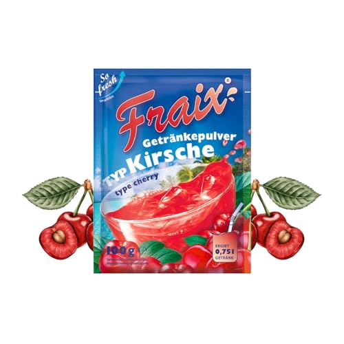 FRAIX Polvo para bebidas de cereza, paquete de 125 unidades (125 x 100 g), polvo instantáneo de frutas con sabor a cereza, polvo de fruta perfecto para viajes, fiestas de cumpleaños