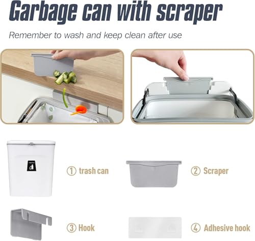 Image of 10 L Kitchen Compost Bin for Counter Top or Under Sink, Hanging Small Trash Can with Lid for Cupboard /Bathroom /Bedroom /Office /Camping, Mountable Indoor Compost Bucket (White)