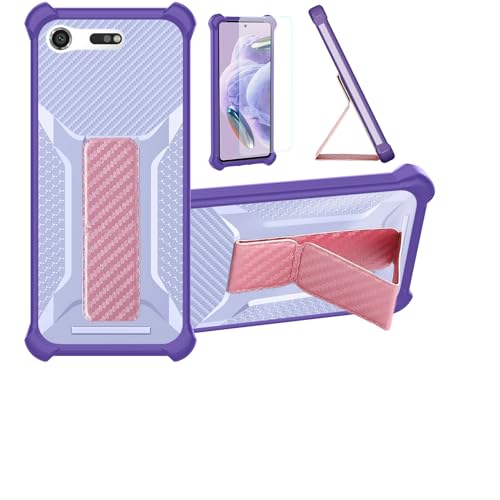 bojioderf Case Compatible for Sony Xperia Xz1 Compact Phone Case Cover [with Tempered Glass Screen Protector] Hybrid Case [Folding Support Magnetic] [Frosted Anti-Fingerprint] Purple