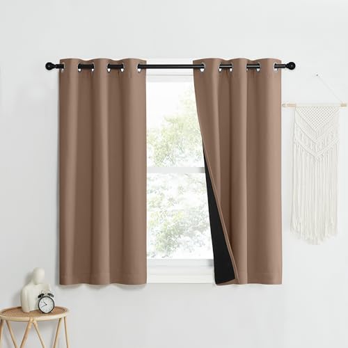Image of NICETOWN 100% Blackout Curtains Thermal, Noise Reduction and Privacy Curtains for Patio Door, Black Lined Blackout Drapes with Grommet Top, Cappuccino, 1 Pair, W37 x L40