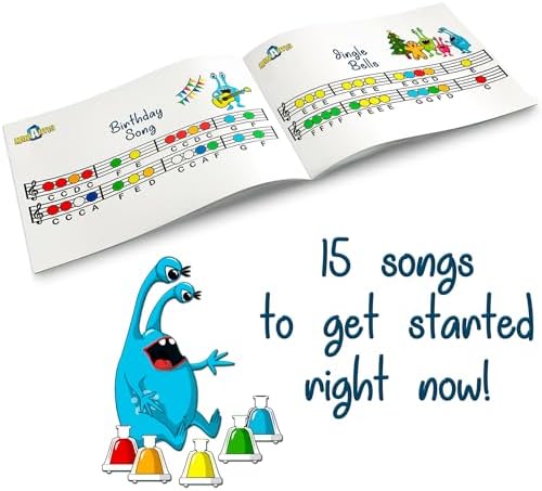 MINIARTIS Desk Bells Set for Kids | 8 Notes Diatonic Colorful Metal Hand Bells | Kids Musical Instruments | Music Songbook & Carry Case Included | Great Holiday Birthday Gift for Children 4