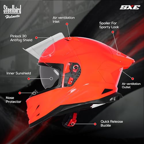 Image of Steelbird SBH-61 SXE Pinlock ISI and Dot Certified Full Face Helmet for Men and Women with Inner Silver Sunshield