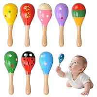 Blunivia 7-Piece Wooden Baby Maracas Set for Sensory Play, Party Favors, and Classroom Activities - Assorted Colors