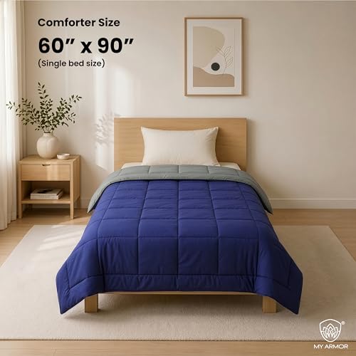 Image of MY ARMOR 220 GSM Reversible Comforter for Single Bed | Microfiber Quilt /Duvet /Blanket for AC & Winter | Soft, Lightweight & Breathable Comforter (60 x 90 Inch, Grey & Navy Blue)