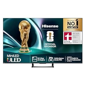 Hisense 65U7Q Fernseher 65 Zoll, 4K Mini LED ULED, Smart TV, Hi-View AI Engine, 144Hz Game Mode Pro, FreeSync Premium, Built in Subwoofer, Dolby Vision IQ Atmos, Airplay, Sprachsteuerung[2025]