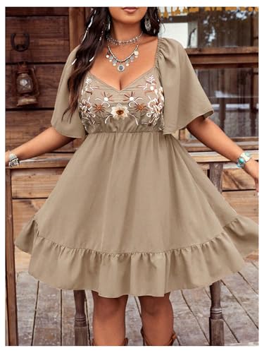 Image of BEAUDRM Women's Plus Size Western Cowgirl Dress Floral Boho Country Flowy Causal Spring Mini Dress Summer Vacation Outfits