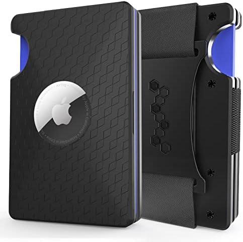Mens Minimalist Slim Airtag Wallet Card Holder Case -RFID Blocking Front Pocket Credit Card Holder for Apple AirTag - Aluminum Metal Mens Air tag Wallets with Cash Strap(AirTag NOT included)