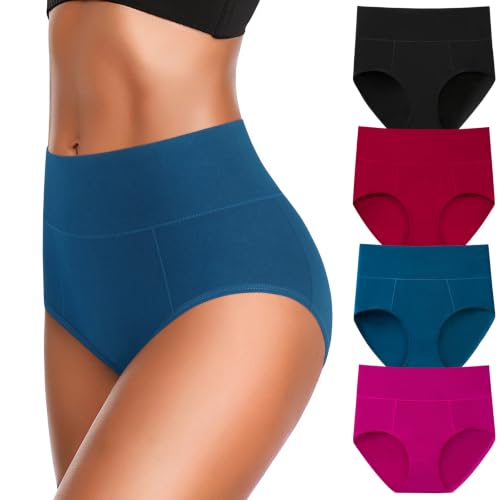 Image of Eiggam Underwear for Women Cotton High Waist Panties Full Coverage Briefs Soft Strech Ladies Breathable Panties-Multi Pack