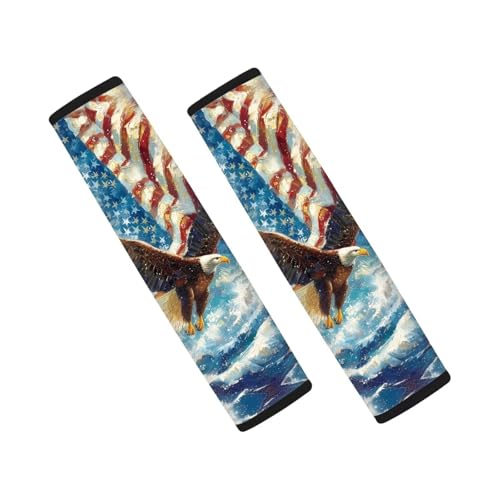 Image of AFPANQZ Eagle Pattern USA Flag 2pcs Universal Car Seat Belt Pads Cover Vehicle Seat Belt Comfort Shoulder Pads for Adults Children Seat Cushion Shoulder Straps Cushion for Bags