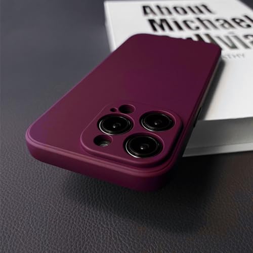 Coque silicone carré pour iPhone 13 14 Pro Max antichoc finition prune premium