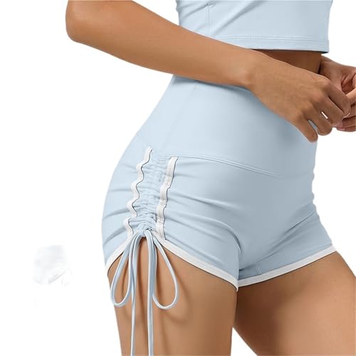 NFEKLFI Yoga Pantalones Cortos Pantalones Cortos de Yoga for Mujer, Cintura Alta, Sexy, con cordón Lateral, Levantamiento glúteos, Entrenamiento Secado rápido, Transpirable, Ropa Gimnasio(Blue,XL)