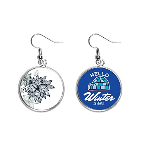Pendientes de gota con plantas de flor y patrón de grano colorido para invierno