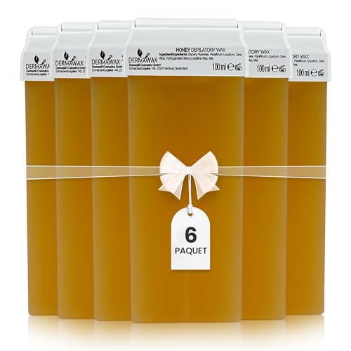 DERMAWAX 6 x 100 ml Cartouches Roll-On Miel – Cire Chaude Douce pour Peaux Sensibles, Épilation...