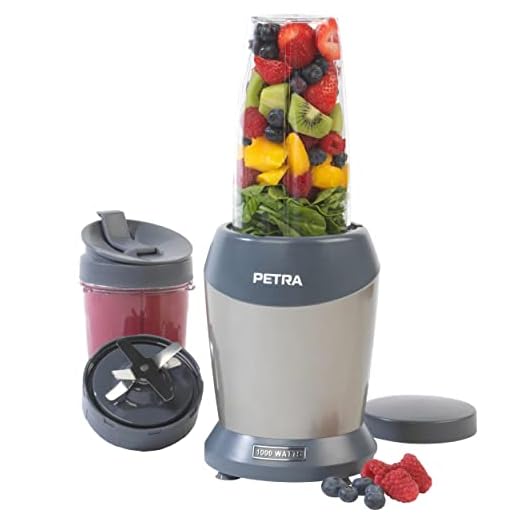 Petra PT2002V4SILVERVDEEU7 Licuadora NutriMax, Cortadora De Alimentos, Robot De Cocina, Extractor De Nutrientes/Vitaminas, 2 Vasos Para Batir 800 ml/1, Zumo, Cócteles Y Batidos, 1000 W, Sin BPA