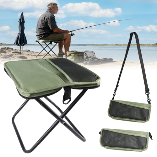 Rioamekioe Sgabello Pieghevole Portatile, Sedia Pieghevole Campeggio, Sgabello Portatile per Alpinismo e Escursionismo, può Contenere Fino 150 kg, con Tracolla, per Campeggio Pesca Viaggio e Giardino
