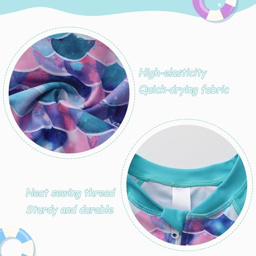 Image of Girls One Piece Rash Guard Swimsuits for Girl Short Sleeve Bathing Suits with Front Zipper Sun Protection Swimwear 3-16 Years