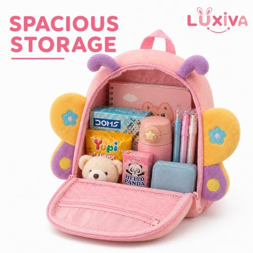 Image of Cartoon Plush Kids School Bag 2-6 Years | Soft Toy Backpack for Boys & Girls | Toddler Nursery Preschool Bag | Lightweight Adjustable Straps