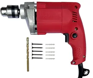 Inditrust 6-Month warranty RED 350w 10mm Electric Drill machine 100% Copper Winding with 5pc Gitti 5pc Pech and 1pc Masonry wall drill bit