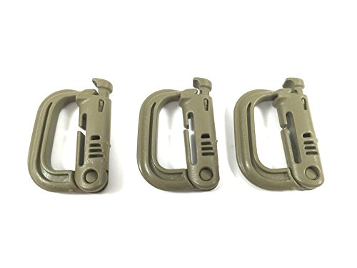 ITW GrimLoc - Locking D-Ring for Molle Gear - Tactical Accessory Locking Carabiner (3 pack) (Tan)