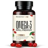 BRAINEFFECT Premium Krillöl Omega 3 Kapseln | 100% Krillöl (Ungestreckt) | Astaxanthin EPA DHA Cholin | Kein Fischgeruch/-Geschmack | 60 Kapseln | Made in Germany