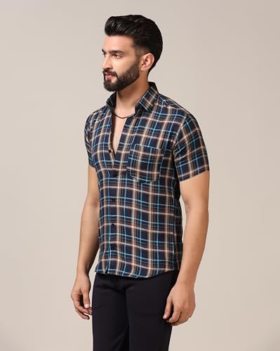 Image of TOPLOT Men's Regular Fit Casual Shirt Checks Design with Spread Collar & Half Sleeves