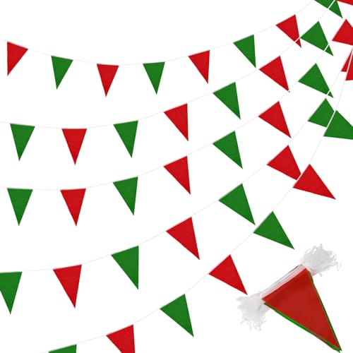 Image of Tatuo 200 Feet Solid Pennant Banners Flags String Triangle Hanging DIY Bunting Flags Party Decorations for Grand Opening Party Banners for Kids Birthday, Shops (Red and Green)