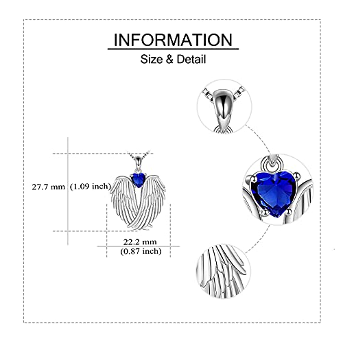 Image of YFN Angel Wings Necklace 925 Sterling Silver Guardian Angel Wings Pendant Necklace Birthstone Necklace for Women Girls Christmas Jewelry Gifts