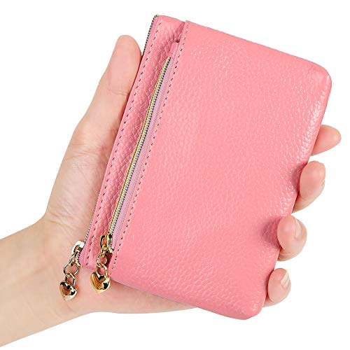 Image of Women's Genuine Leather Coin Purse Zipper Pocket Size Pouch Change Wallet, Pink
