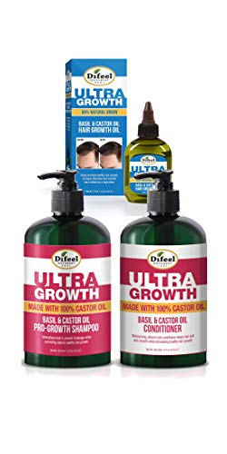 Difeel Men's Ultra Growth With Basil & Castor Oil 3-Pc Hair Collection - Includes 33.8Oz Shampoo, 33.8Oz Conditioner And 2.5Oz Men's Hair Oil #TOP1
